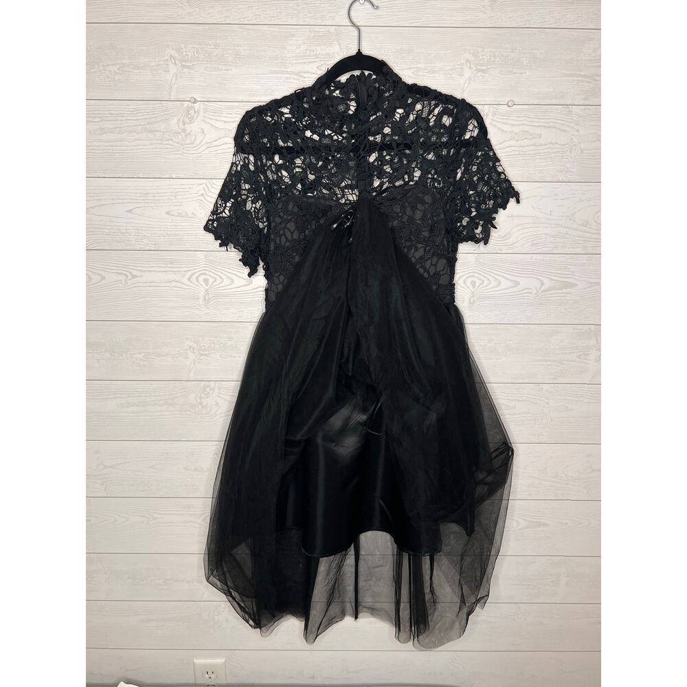 SHEIN Black Lace Mock Neck Fit & Flare Dress - goth Boho Midi size M - Picture 5 of 7